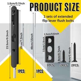 Blulu 18 Inch Extended Flip Lever Flush Bolt for Double Door, Heavy Duty French Door Locks Hardware (Black)