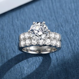 JIEKAYUAN 5.6CTTW Moissanite Engagement Rings for Women 3CT Center Moissanite Wedding Band D Color VVS1 Round Cut S925 Sterling Silver Bridal Sets (9)