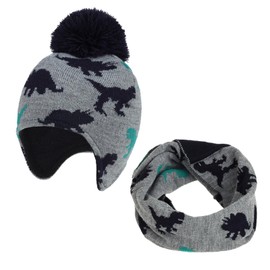 TAGVO 2 in 1 Children's Knitted Hat Scarf Set, Winter Warm Thick Hat with Fleece Lining Neck Warmer, Thermal Elastic Hat Neck Cuff for Baby Toddler Girls Boys