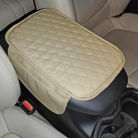 Upgraded Car Center Console Cover, Microfiber Leather Car Armrest Cover with 2 Storage Bags, Universal Console Armrest Cover Protector Pad Cushion for Most Car Vehicle Truck SUV (Beige)