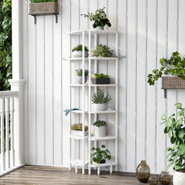 IRCPEN 6 Tier Corner Shelf with LED Light, 66.5'' Tall Standing Shelf, Narrow Display Shelf Stand, Modern Corner Bookshelf, Plant Stand, Corner Bookcase for Living Room, Bedroom, Small Space LCS502WE