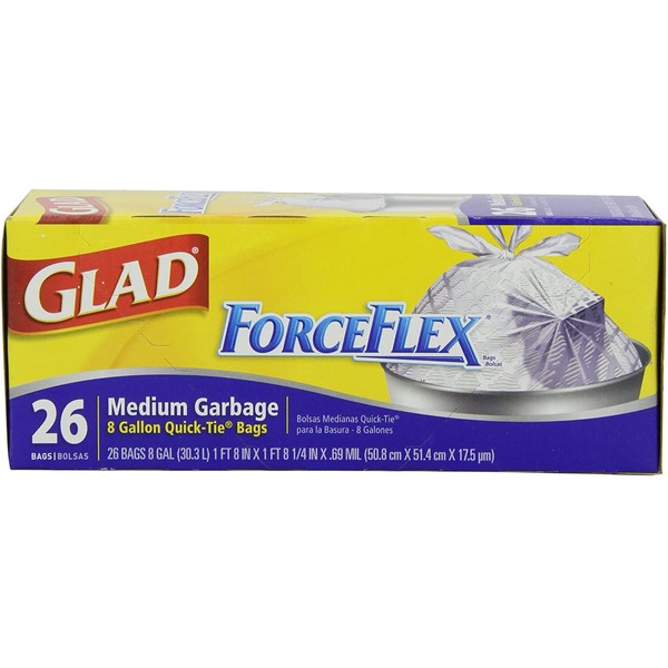 Glad 70403 Force Flex Medium Garbage Bag 8 Gallon 26 Count