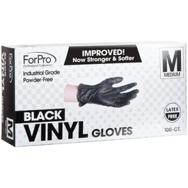 ForPro Disposable Vinyl Gloves, Black, Industrial Grade, Powder-Free, Latex-Free, Non-Sterile, Food Safe, 2.75 Mil. Palm, 3.9 Mil. Fingers, Medium, 100-Count