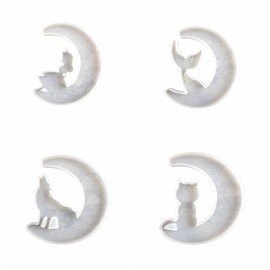 4PCS DIY Crescents Moon Resin Mold - Moon Fairy, Moon Wolf, Moon Cat, Moon Mermaid Tail Epoxy Molds, Home Decor Jewelry Making Tools Crafts