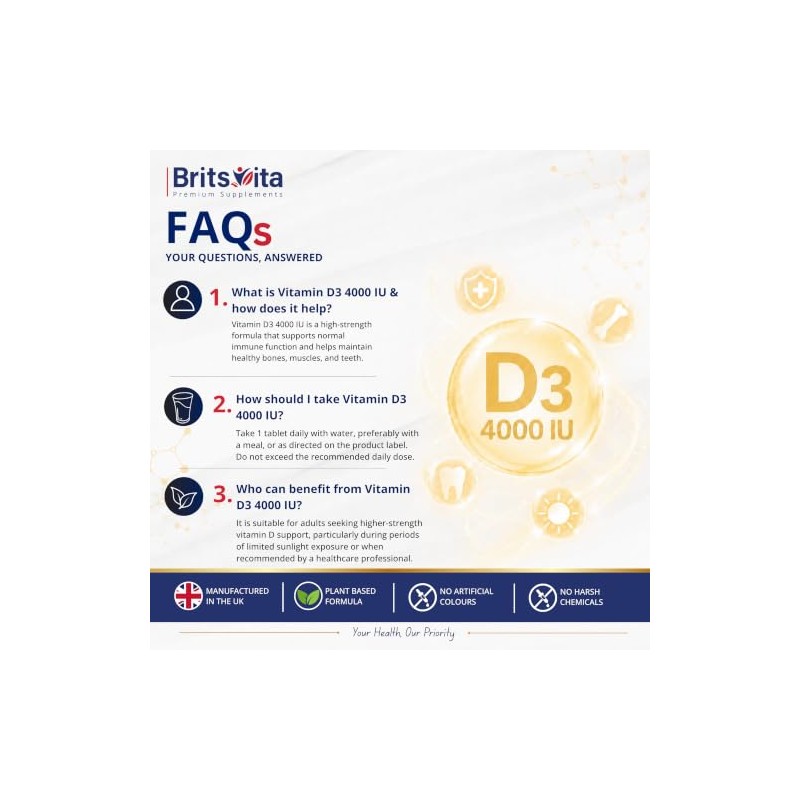 Vitamin D3 4000 IU, High Strength, 365 Tablets, 1 Year