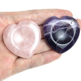 2PCS Worry Stones for Anxiety Amethyst Rose Quartz Crystals, Heart Crystals and Healing Stones, Pocket Natural Stone Meditation Reiki Palm Thumb Stone Therapy Stress Relief Gift for Women