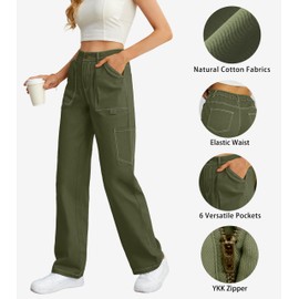 Women High Waisted Cargo Pants Wide Leg Casual Pants 6 Pockets Combat Military Trousers Army Green