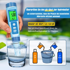 pH Messgerät Wasser, pH EC Messgerät Grow, TDS-Tester für Trinkwasser, YINMIK pH EC Messgerät für Hydrokultur, Digitales 4-in-1 pH Leitfähigkeits PPM Temperatur Messgerät für Pools Aquarium