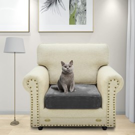 CHELZEN Velvet Sofa Seat Cushion Cover, Highly Elastic Seat Cover, Stretch Sofa Seat Cover, Protective Sofa Cover, L-shaped Corner Sofas for Living Room (Large 1 Seater, Grey)