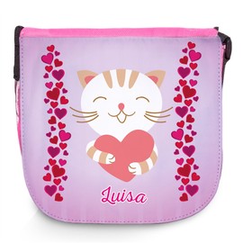 Shoulder Bag for kids with Name Luisa and Motif – Cat With Heart Design – Shoulder Bag for Girls