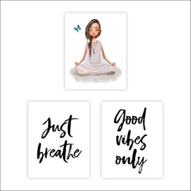 Just Breathe Yoga Wall Art Prints (Set of 3) - Unframed - 8x10 | Good Vibes Only