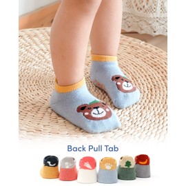 Domee Baby Stopper Socks Non-Slip Non-Slip Socks ABS Cotton Pack of 6, Colourful animals