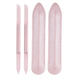 sourcing map 2set Glass Cuticle Pusher Tool Dual Ended Crystal Glass Cuticle Remover Manicure Stick with PU Leather for Nail Care Shaper Cuticle Filing, Pink