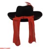 Black Three 3 Musketeers Hat with Red Sash and Feather