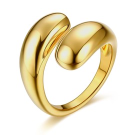 LIAN 18K Gold Plated Chunky Dome Ring Teardrop Croissant Twisted Braided Gold Plated Ring Chunky Signet Ring for Women Wide Statement Wedding Ring Minimalist Size 6 to 8