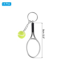 PATIKIL Tennis Keychain, 4Pcs Mini Tennis Racket Keychain Key Ring Tennis Ball Cute Sports Keyrings for Sport Lovers, Silver Tone