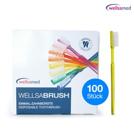 Wellsamed Wellsabrush Pack of 100 Disposable Toothbrushes Impregnated with Toothpaste Yellow Ideal for Travel and Travel