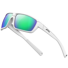 ATTCL Polarised Mens Sunglasses Sports Fishing Driving Sun Glasses Polarized UV Protection Ultra-light TR90 Goggles 5001 White+green