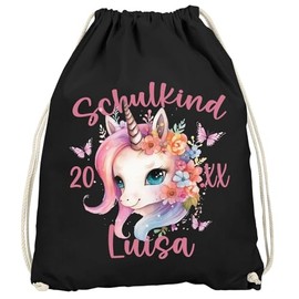 SpecialMe® Kinder Turnbeutel mit Name und Jahr personalisierte Geschenke Schulanfang Schulkind 2025 Mädchen Schwarz unisize