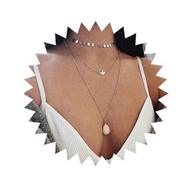 TseenYi Sequin Opal Moonstone Boho Layered Silver Disc Necklaces Bird Pendant Necklace Jewelry for Women and Girls (Silver)