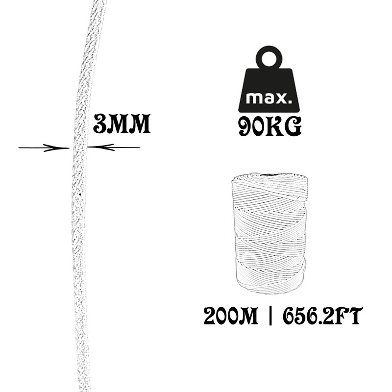 Plastic Rope Cord. 3MM * 200M, Made in Spain. White