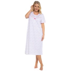 Ladies Short Sleeved 100% Cotton Jersey Butterfly Print Nightdress. Cerise, Navy, Lilac or Coral.Sizes 8-10 12-14 16-18 20-22 24-26 28-30 (New Pink 2, 24-26)