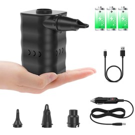 Woowind AP6 Electric Air Pump, Cordless 12V Air Mattress Pump for Pool Floats, Swimming Rings, Air Bed, Air Sofa, Rechargeable Battery Powered with Car Adapter-Black