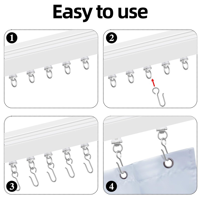 Barydat 20 Set Curtain Track Roller Hooks 0.59 inch Diameter