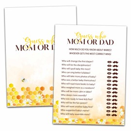 Baby Shower Party Games, Who Mom Or Dad Minimal Baby Shower Game, 25 Honey Bee Gender Reveal Party Games Cards (5" X 7"), Bumble Bee Baby Shower Supplies Decorations -04