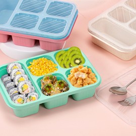 4 Pack Bento Lunch Box, Snack Boxes for Adults and Kids, 5-Compartment Lunch Box, Reusable Meal Prep Lunch Containers with Leakproof Lid, Divided Food Storage Containers for Work School Picnic Travel