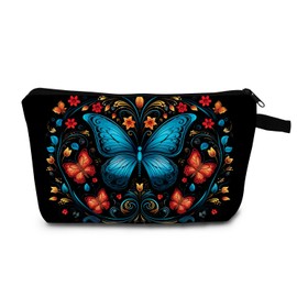 MoCaliduccious Blue Butterfly Print Women Makeup Bag Travel Small Zipper Toiletry Bag Butterfly Insect Lover Birthday Gift