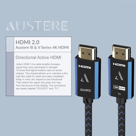 Austere V Series 4K Active HDMI Cable 5.0m \ 4K HDR, Pure Gold Contacts, Pure Silver Conductors, aDesign Precision Connector Housing, LinkFit Locking Connectors & WovenArmor Cable