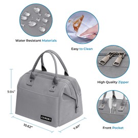 ECHSRT Large Insulated Lunch Bag for Women Men Leakproof Cooler Lunch Tote Bags for Work Travel Adult Thermal Lunchbox for Office -10L Grey