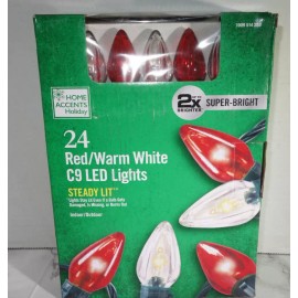 Home Accents Valentine 24 Red White LED C9 Xmas Lights Super Bright Steady Lit