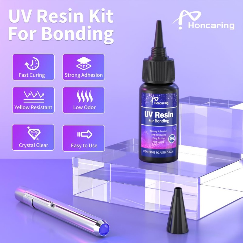 Honcaring UV Resin Kit with Light, Fast Drying Beginner-Friendly Kit,