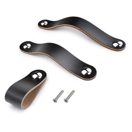 Lumanie 6 Drawer Handles Handmade Leather Cabinet Knobs Adjustable Kitchen Pull Knobs with Screws 22mm Hole Spacing 128mm Black