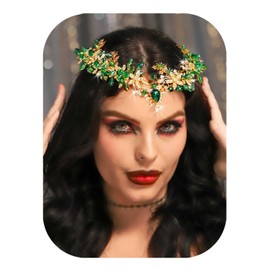 Yean Green Crystal Wedding Headband Baroque Emerald Gold Headpiece Rhinestone Costume Hair Accessories for Women