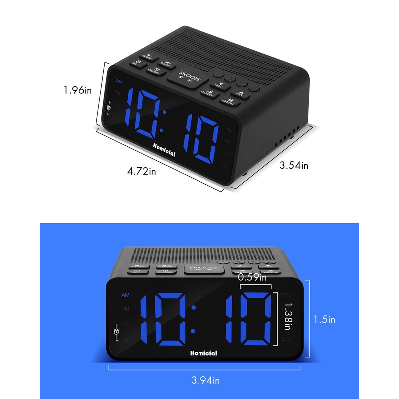 Homicial Digital Alarm Clock Radio with AM/FM Radio, Multi-Colors 1.4”
