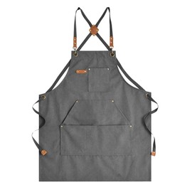 Aoomzoon Canvas Aprons for Men Chef Apron, Work Apron with Large Pockets - Durable 16oz Heavy Duty Cross Back, BBQ, Cooking (Gray, 1 Pack)
