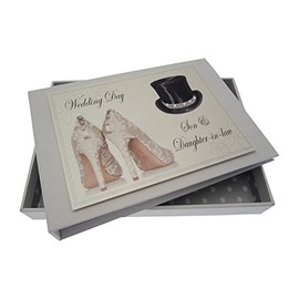 White Cotton Cards Son and Daughter-in-Law Wedding Day Tiny Album (Top Hat/Shoes)