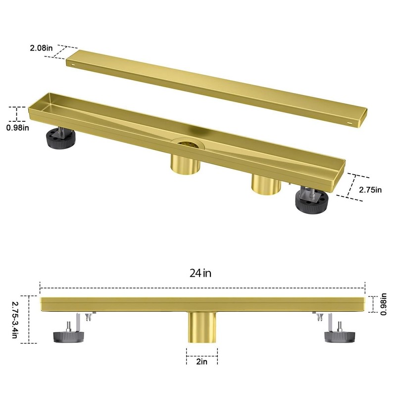 Bmvlffs Brushed Gold 24-Inch Linear Shower Drain with Tile Insert
