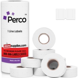Perco 1 Line Removable Adhesive Labels - 8 Rolls, 1 Sleeve, 8,000 Blank Price and Date Gun Labels for Perco 1 Line Price and Date Guns - Made in USA