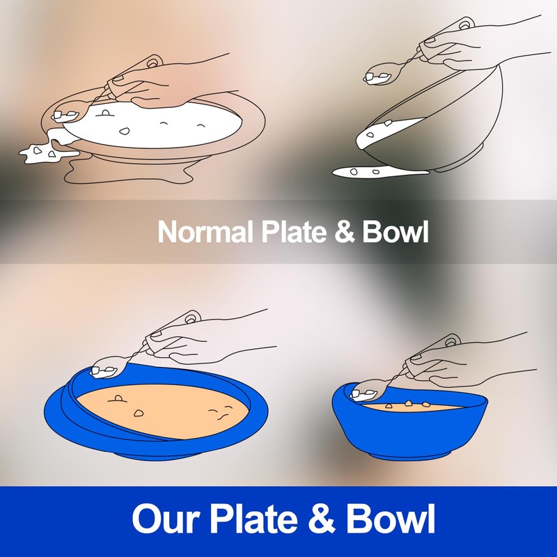 4 Pcs Adaptive Spill Proof Scoop Plates and Bowls with