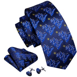 Barry.Wang - Juego de corbatas de Navidad para hombre con corbata, pañuelo de seda, para fiesta, Árboles de Navidad azul marino, Talla única