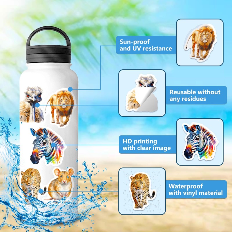 Mistree 50 Africa Animals Stickers, Animals, Realistic, Jungle Stickers, Waterproof,