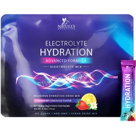 Hydration Electrolyte Packets - Daily Liquid Replenisher Powder - Electrolyte Multiplier with Minerals, Potassium & Real Salt - Vegan, Non-GMO - Tasty Lemon Flavor Hydration Electrolytes - 32 Servings