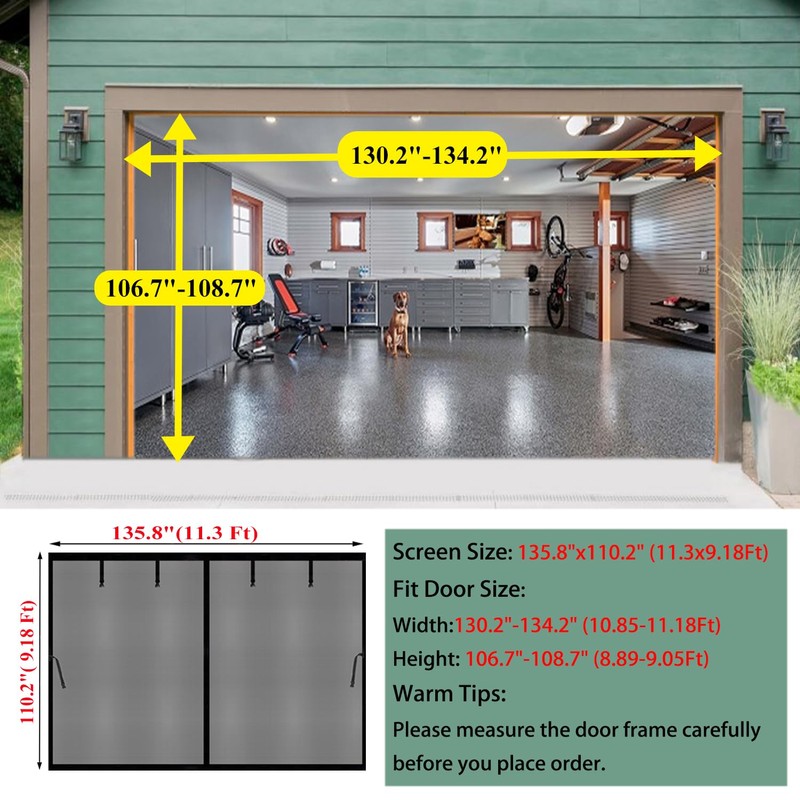 Garage Door Screen 11x9ft for 1 Car, Retractable Fiberglass Magnetic