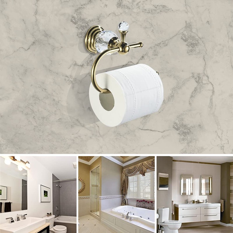 WOLIBEER Polished Gold Toilet Paper Holder, Brass Crystal Tissue Holder