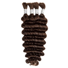 Human Braiding Hair for Boho Braids 14 inches Human Hair for Braiding No Weft Deep Wave 4 Bundles/Pack (Total 100G) (#4 Light Brown Color, 14 inches)