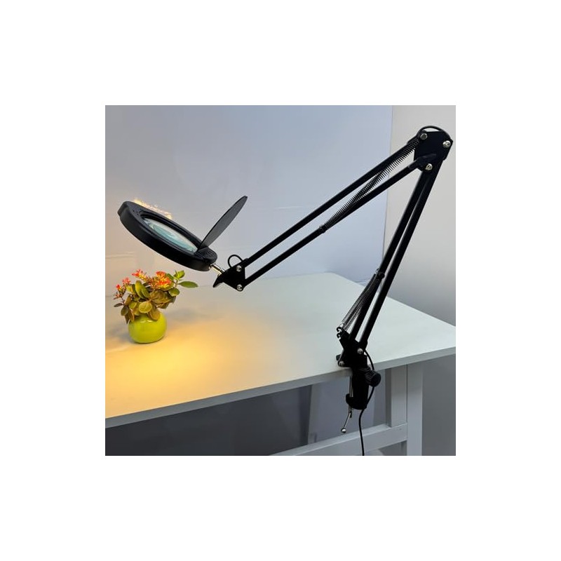15X Magnifying Glass Desk Lamp with Clamp, Real Glass Lens